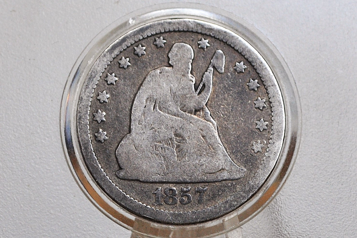 1857 Seated Liberty Quarter  - G+ (Good) Detail - 1857 Silver Quarter / 1857 Liberty Seated Quarter - Lower Mintage Date