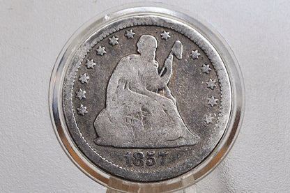 1857 Seated Liberty Quarter  - G+ (Good) Detail - 1857 Silver Quarter / 1857 Liberty Seated Quarter - Lower Mintage Date