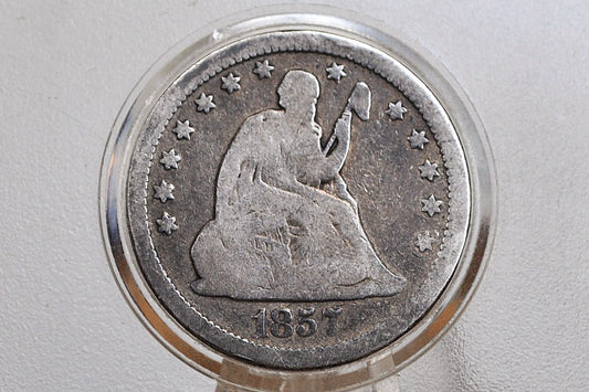 1857 Seated Liberty Quarter  - G+ (Good) Detail - 1857 Silver Quarter / 1857 Liberty Seated Quarter - Lower Mintage Date