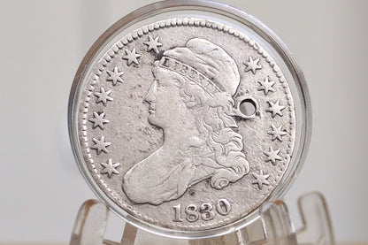 1830 Capped Bust Half Dollar - VF Details, Holed; Historic Coin, 1830 Half Dollar US Half Dollar 1830, Rare Early Half, Early American Coin