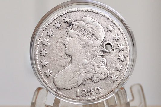 1830 Capped Bust Half Dollar - VF Details, Holed; Historic Coin, 1830 Half Dollar US Half Dollar 1830, Rare Early Half, Early American Coin