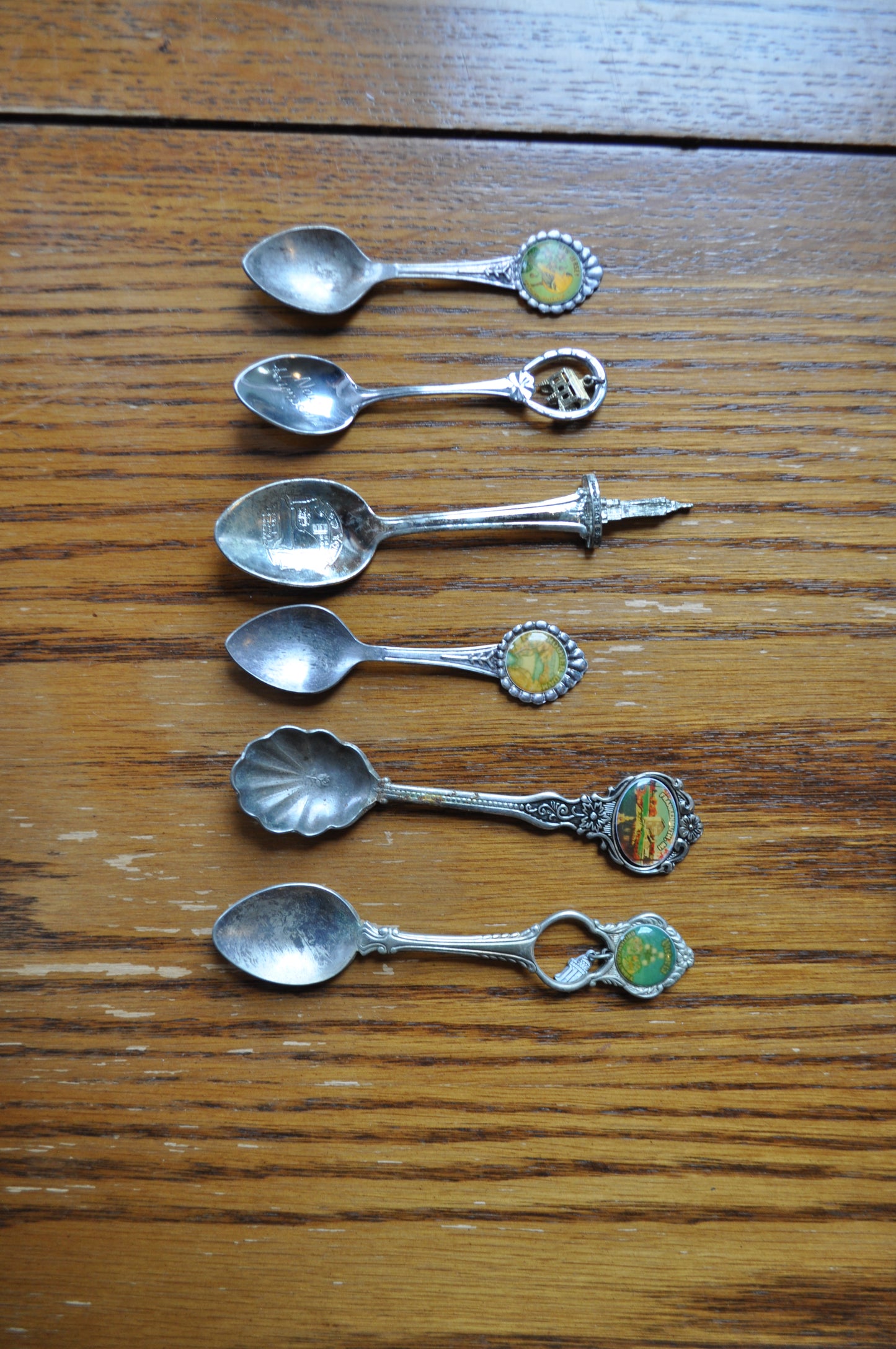 Sets of USA & Canada Silver Attraction Spoons - Silverplated & Sterling - United States of America & Canadian Attraction Spoons - Niagara Falls, Empire State Building, Hoover Dam, & More