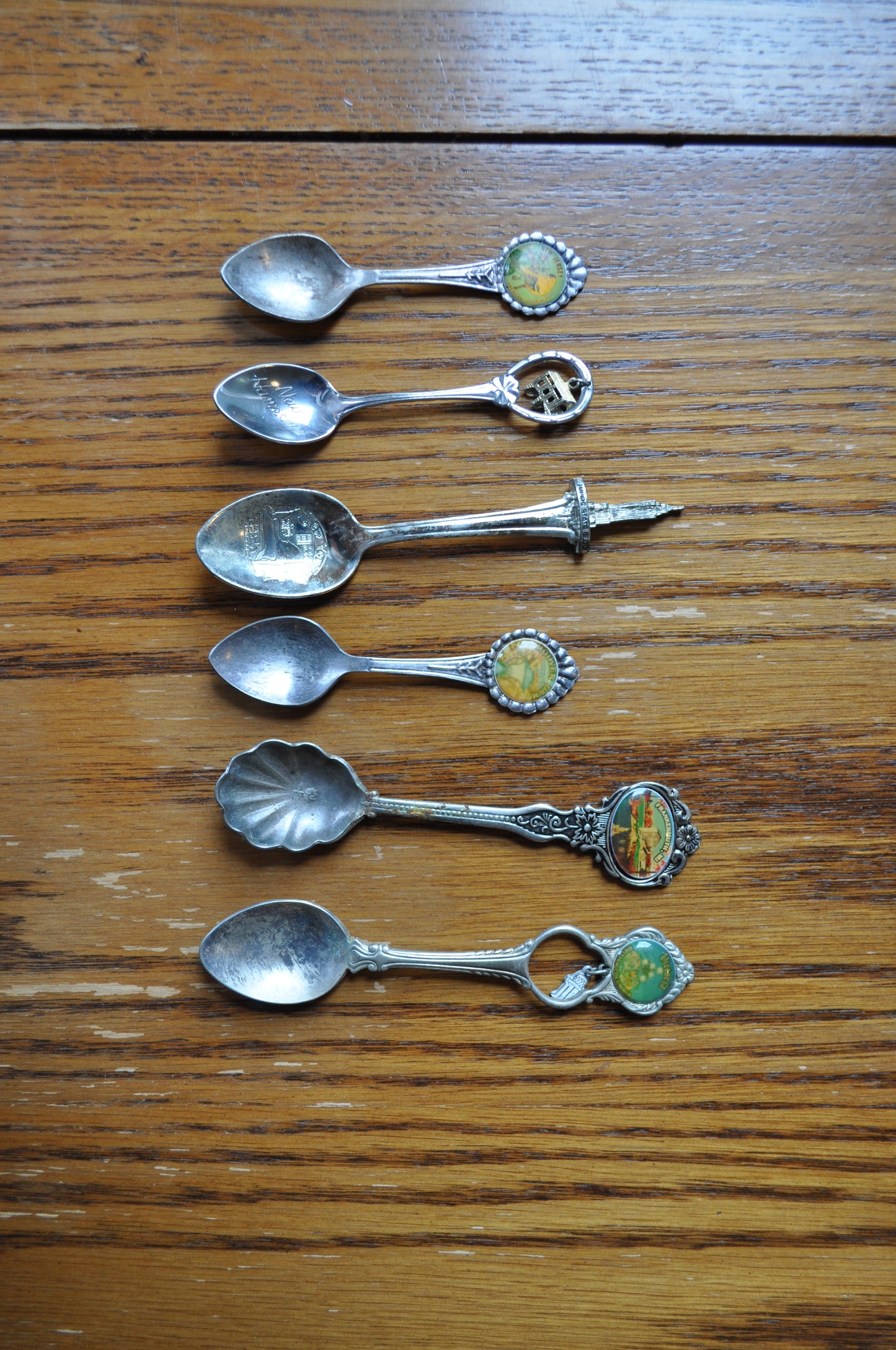 Sets of USA & Canada Silver Attraction Spoons - Silverplated & Sterling - United States of America & Canadian Attraction Spoons - Niagara Falls, Empire State Building, Hoover Dam, & More