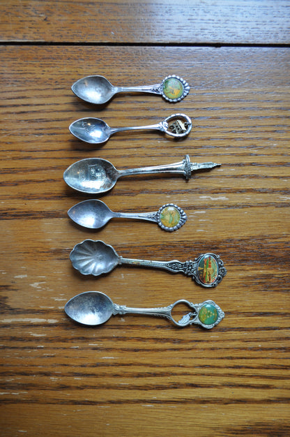 Sets of USA & Canada Silver Attraction Spoons - Silverplated & Sterling - United States of America & Canadian Attraction Spoons - Niagara Falls, Empire State Building, Hoover Dam, & More