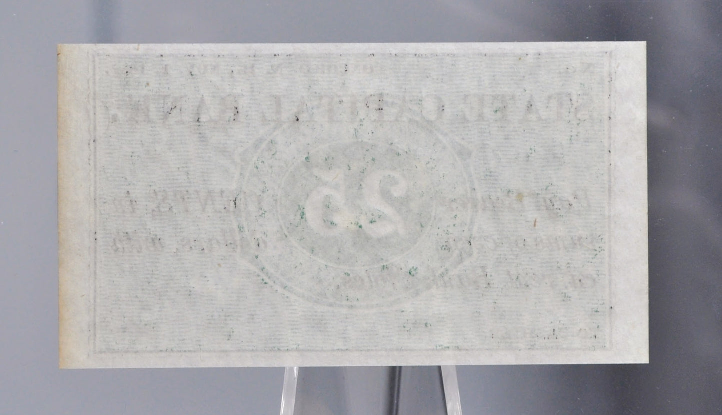 1862 State Capital Bank 25 Cents Merchant Scrip Note - Unissued Remainder - New Hampshire Obsolete - 1862 Concord NH Twenty-Five Cent Note