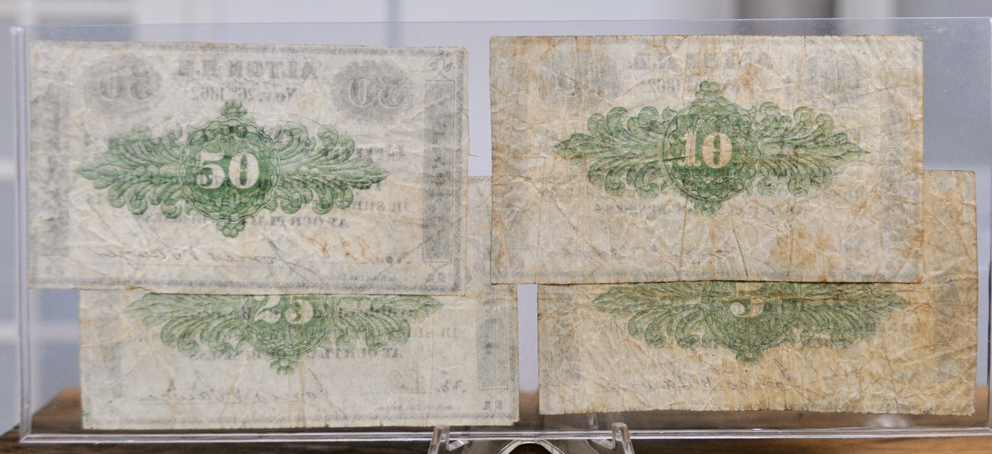 1862 Alton NH Jones and Sawyer Merchant Scrip Full Set - 5c, 10c, 25c, and 50c - Nov 26th, 1862 - Civil War Era New Hampshire Obsolete Notes