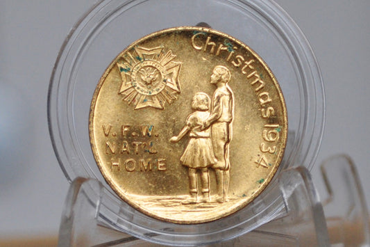 V.F.W. Home Christmas Good Luck Good Health in 1934 - 1934 V.F.W. Home's Christmas Blessings for 1935 - Good Luck V.F.W. National Home Token