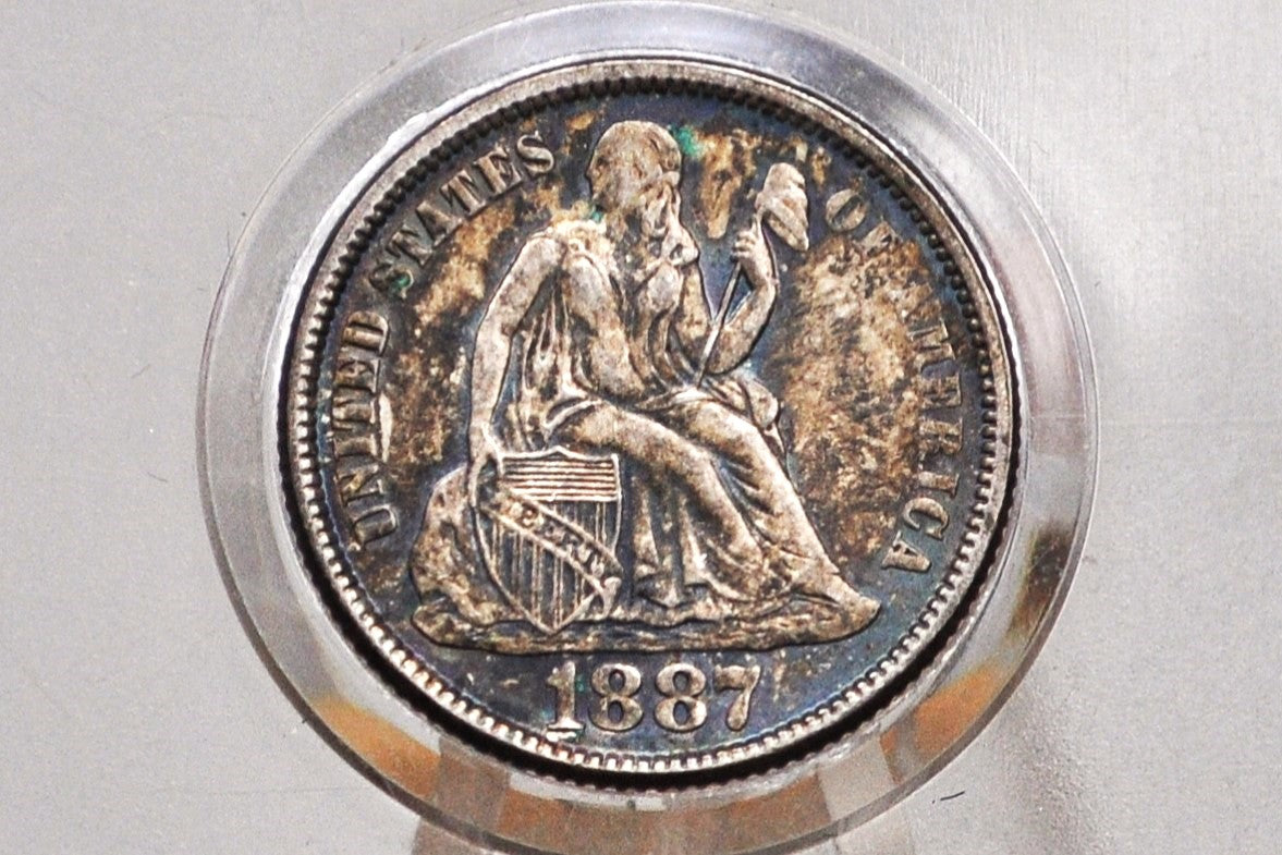 1887 Seated Liberty Dime - AU (About Uncirculated) Grade / Condition, Toned - 1887 Silver Dime / 1887 Liberty Seated Dime - US Historic Coin
