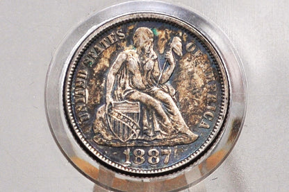 1887 Seated Liberty Dime - AU (About Uncirculated) Grade / Condition, Toned - 1887 Silver Dime / 1887 Liberty Seated Dime - US Historic Coin