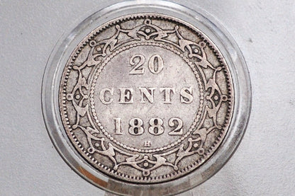 1882 Newfoundland 20 Cent Coin - VF Details, Scratched - Queen Victoria - Twenty Cents Newfoundland 1882