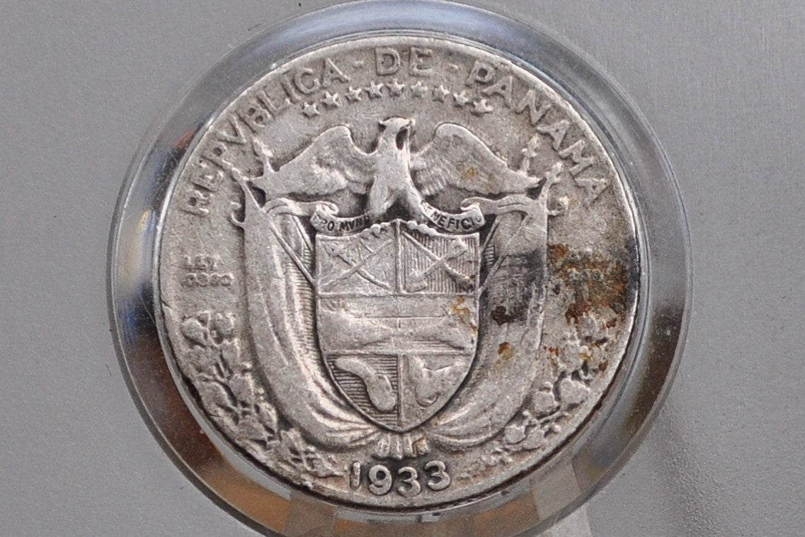 Rarer 1933 Panama 1/10 Balboa - Great Condition - Silver Tenth Balboa Coin 1933 Panama, Only 100,000 Made