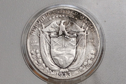 Rarer 1933 Panama 1/4 Balboa - Great Condition - Silver Quarter Balboa Coin 1932 Panama, Only 120,000 Made!