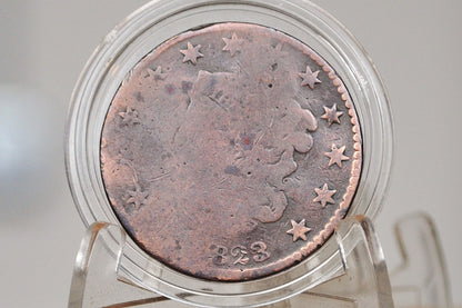1823 Large Cent - Cull / Damaged, Rare Date - 1823 US 1 Cent 1823 Large Cent - Matron Head 1816 to 1835