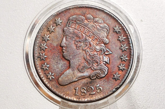 1825 Half Cent - AU (AU53) Condition / Grade - Classic Head Half Cent - 1825 Classic Head Cent - 1825 Half Penny, Very Low Mintage Date