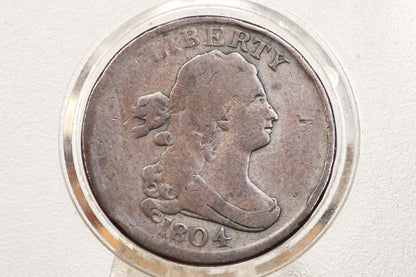 1804 Half Cent Plain 4 No Stems - VG+ Details - 1804 Draped Bust Half Cent 1804 Half Cent Stemless Regular 4 -Early American Coin