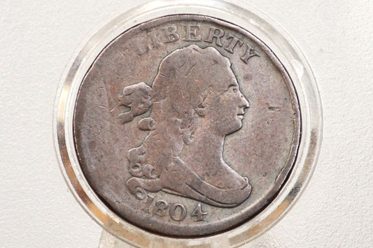 1804 Half Cent Plain 4 No Stems - VG+ Details - 1804 Draped Bust Half Cent 1804 Half Cent Stemless Regular 4 -Early American Coin