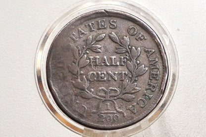 1804 Half Cent Plain 4 No Stems - VG+ Details - 1804 Draped Bust Half Cent 1804 Half Cent Stemless Regular 4 -Early American Coin