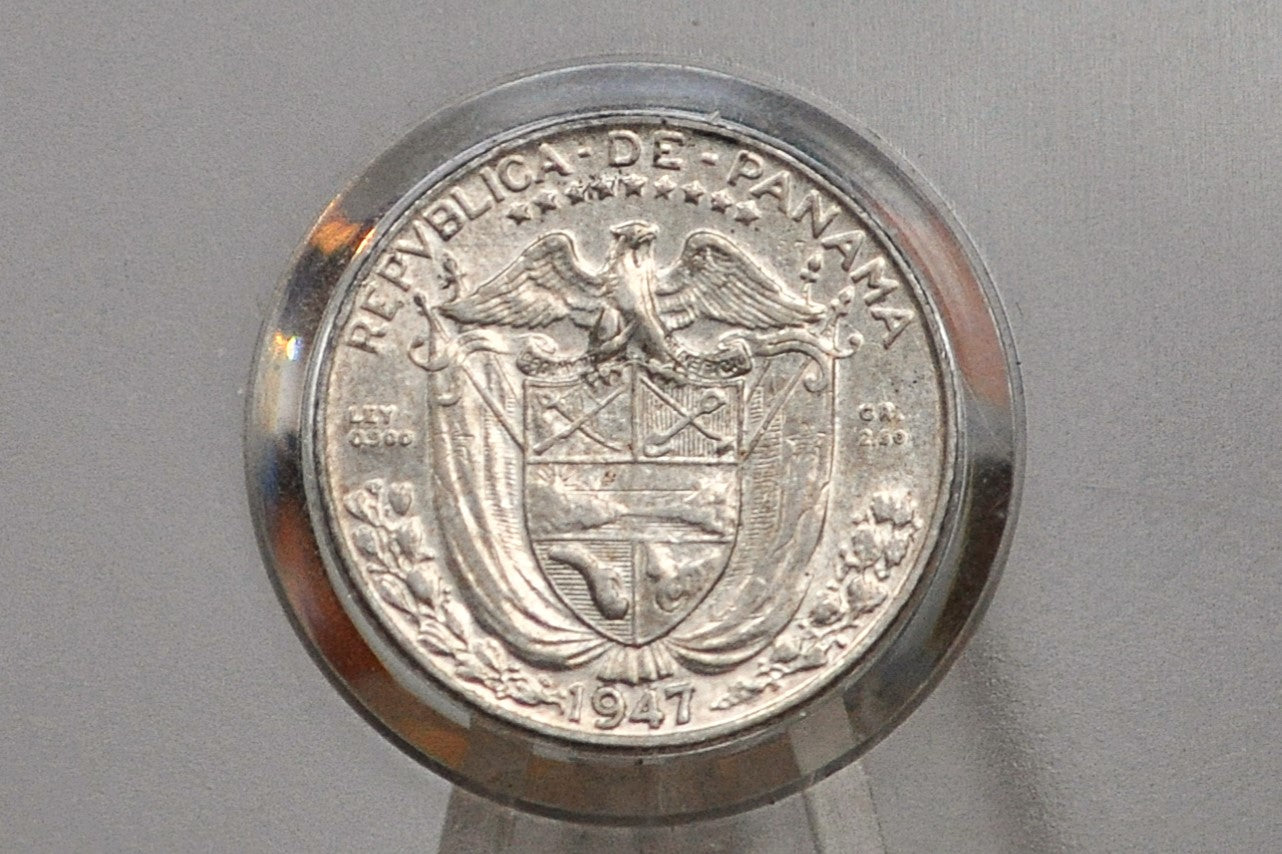 1947 Panama 1/10 Balboa - Choice AU - Silver Tenth Balboa Coin 1947 Panama