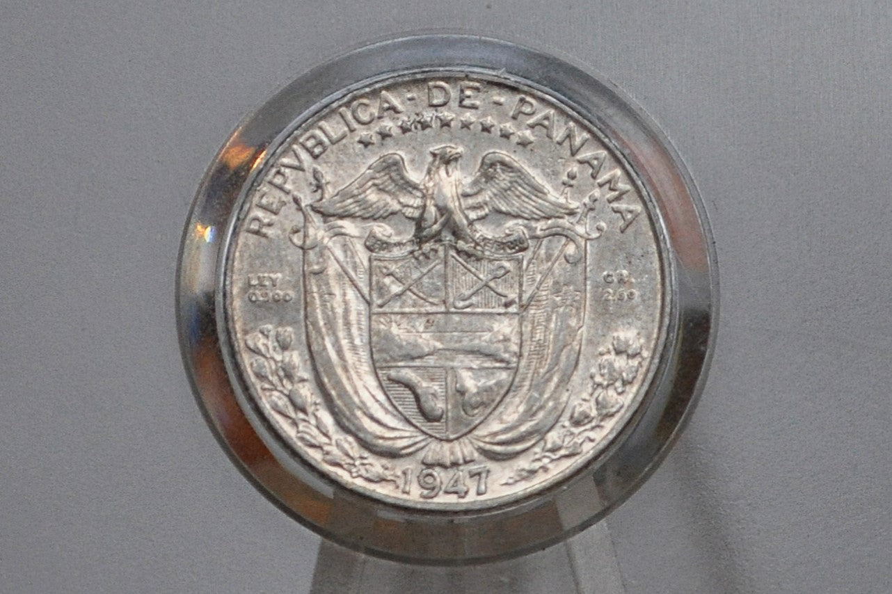 1947 Panama 1/10 Balboa - Choice AU - Silver Tenth Balboa Coin 1947 Panama
