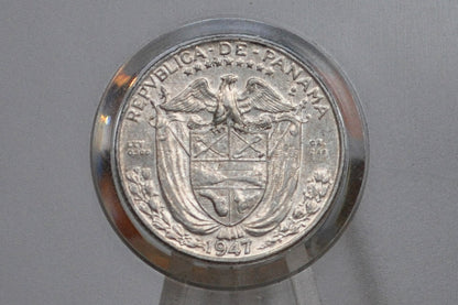 1947 Panama 1/10 Balboa - Choice AU - Silver Tenth Balboa Coin 1947 Panama