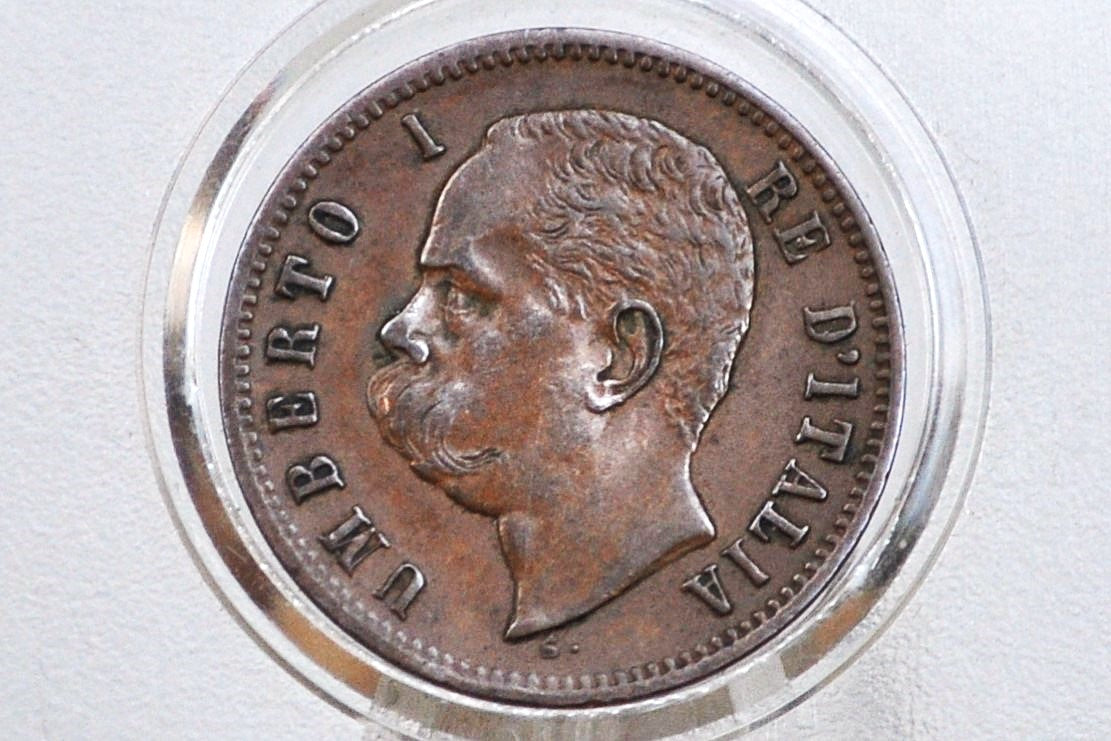 1897 Italian 2 Centesimi - Great Condition (AU) - 1897 Two Cent Coin Italy - Umberto I - Copper