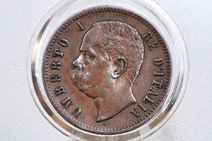 1897 Italian 2 Centesimi - Great Condition (AU) - 1897 Two Cent Coin Italy - Umberto I - Copper