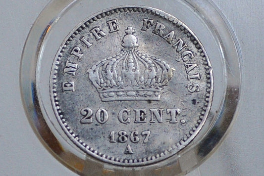 1867 French 20 Centimes - Silver - Napoleon III France Twenty Centimes 1867BB - Napoleon the 3rd