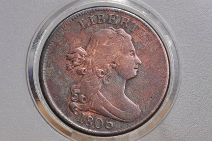 1806 Half Cent Large 6 Stems - Fine+ Detail - 1806 Draped Bust Half Cent Large Six With Stems