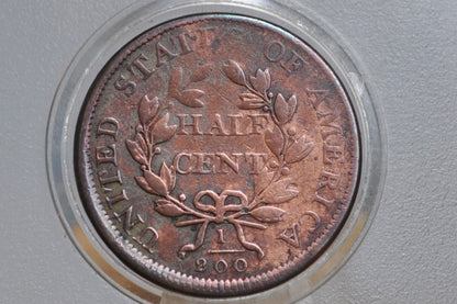 1806 Half Cent Large 6 Stems - Fine+ Detail - 1806 Draped Bust Half Cent Large Six With Stems