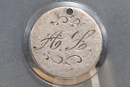 Genuine Antique Love Token, AL - Made From an 1877 Silver Dime - Beautiful Scroll Work, 1800s Silver Love Token, "AL" Love Token