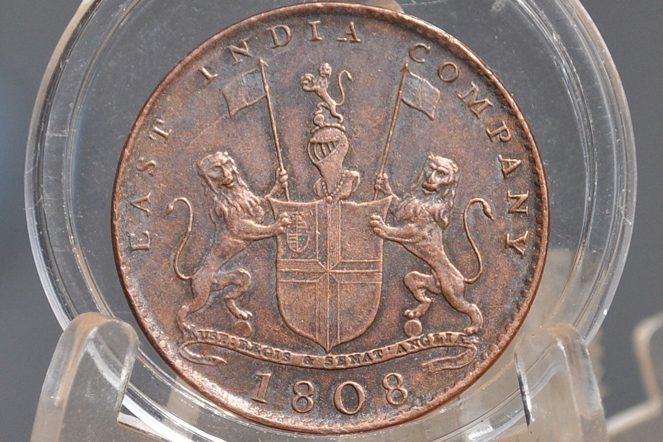 1808 East India Company 10 Cash, Great Condition, AU/Unc. Detail, Danish East India Company X Cash 1808, Early 1800's Coin, High Grade