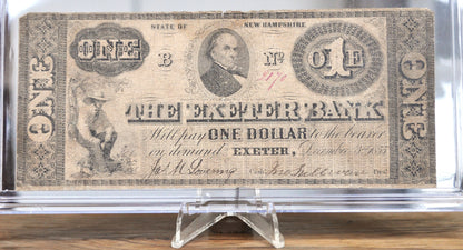 1855 The Exeter Bank 1 Dollar Obsolete Note - Exeter New Hampshire Obsolete - Rarer 1855 Exeter Bank NH One Dollar Obsolete Banknote