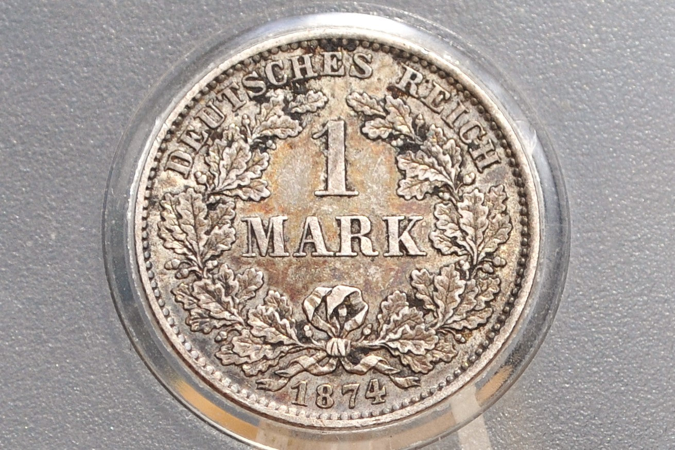 1874 German 1 Mark, D Mint Mark - XF45 Condition - German Empire Silver One Mark 1874, Silver Mark 1874D, Great Coin -