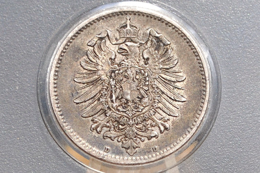 1874 German 1 Mark, D Mint Mark - XF45 Condition - German Empire Silver One Mark 1874, Silver Mark 1874D, Great Coin -