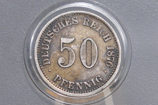 Silver 1876 German 50 Pfennig - Darmstadt H Mint Mark - XF Condition - German Empire 1876, Silver Pfennig 1876H, Great Coin -