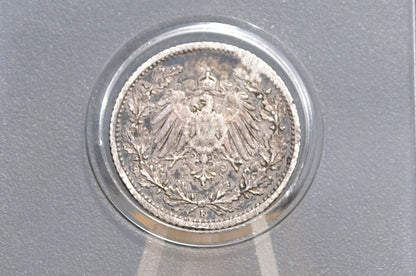 1905 German 1/2 Mark, F Mint Mark - Fine Condition - German Empire Silver One Half Mark 1905, Silver Half Mark 1905 H, Great Coin -