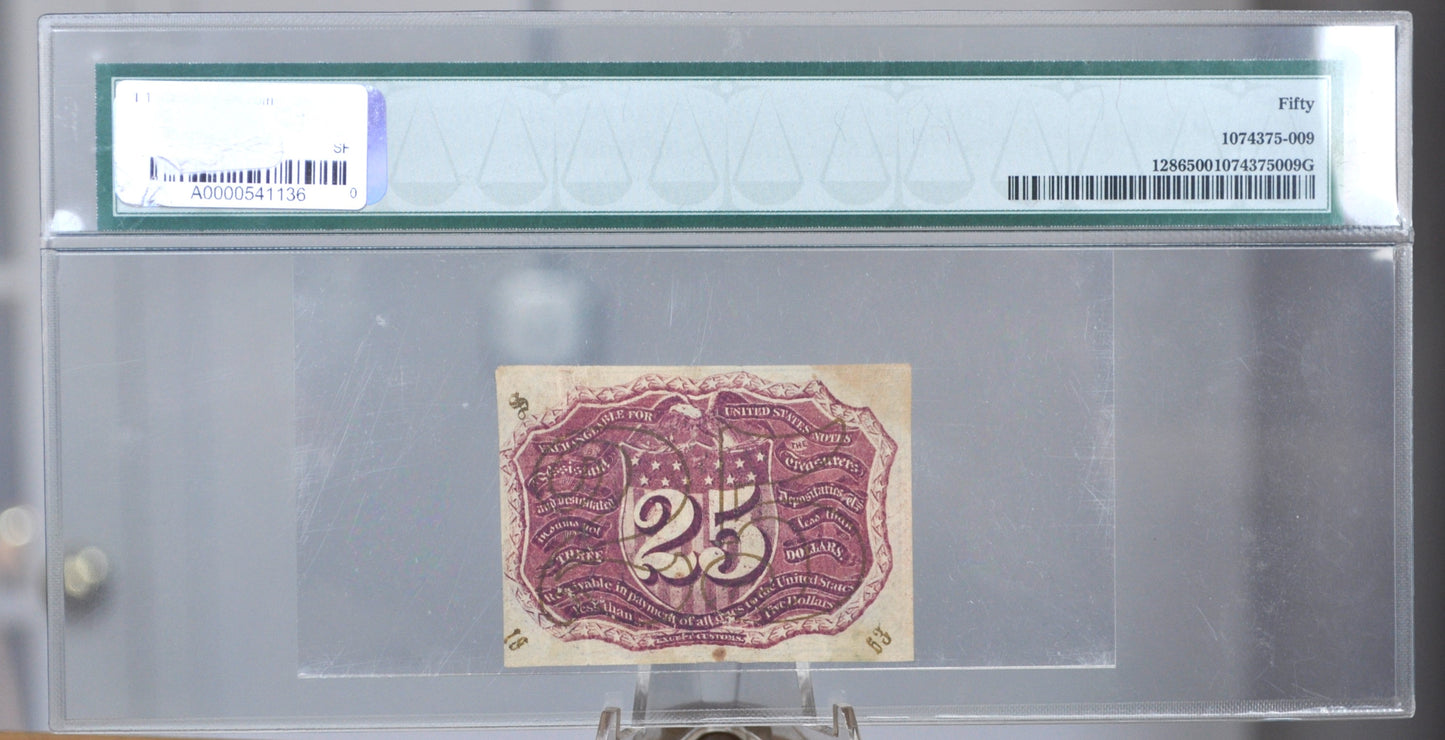 2nd Issue 25 Cent Fractional Note - PMG Graded AU-50 - "18-63" and "S" Surcharge - Second Issue Twenty-Five Cents Fractional Note - Fr.1286