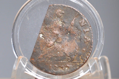 1717 UK Halfpenny - Chopped - 1717 Great Britain 1/2 Penny - Copper Half Penny 1717 - King George I - Unique Coins