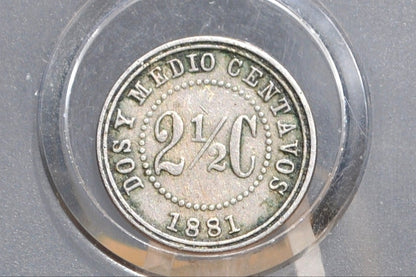 1881 Colombia 2 1/2 Centavos - Great Condition - United States of Colombia - Liberty Cap Coin -
