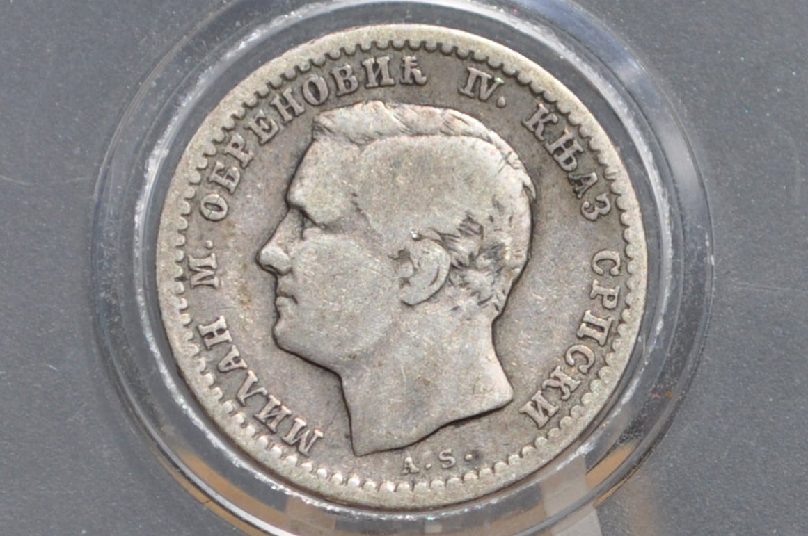 Silver 1872 Serbian 50 Para - VG/F Condition - Milan Obrenović IV - Cyrillic Coins -