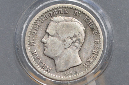 Silver 1872 Serbian 50 Para - VG/F Condition - Milan Obrenović IV - Cyrillic Coins -