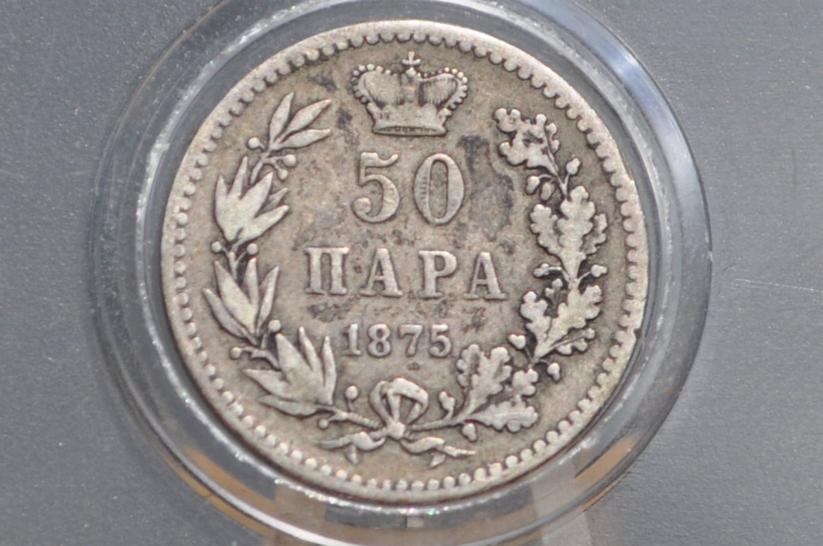 Silver 1872 Serbian 50 Para - VG/F Condition - Milan Obrenović IV - Cyrillic Coins -