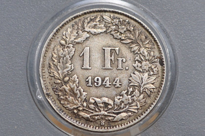 Silver 1944 Switzerland 1 Franc - XF Condition - Helvetica Standing 1 Franc - Federal State of Switzerland