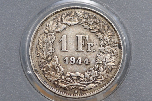 Silver 1944 Switzerland 1 Franc - XF Condition - Helvetica Standing 1 Franc - Federal State of Switzerland