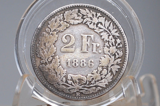 Rarer Silver 1886 Switzerland 2 Franc - Great Condition - Helvetica Standing 2 Franc -