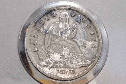 1838 Seated Liberty Dime  - VF Details, Surface Damage - First Year Made - 1838 Silver Dime / 1838 Us 1 Dime Liberty Seated 1838