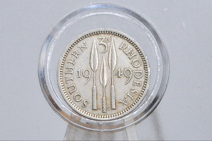 1949 Southern Rhodesia 3 Pence Crown Colony Coin - AU Condition - Rhodesia Three Pence Coin 1949 UK Issue