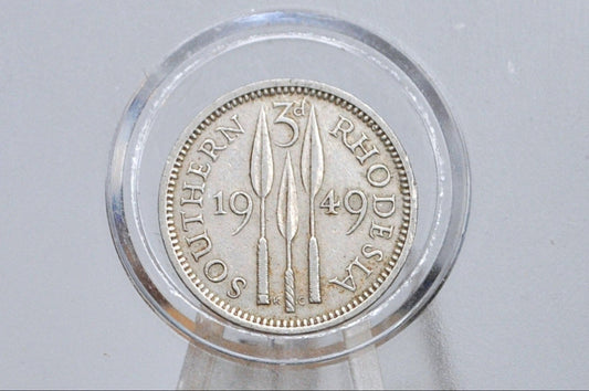 1949 Southern Rhodesia 3 Pence Crown Colony Coin - AU Condition - Rhodesia Three Pence Coin 1949 UK Issue