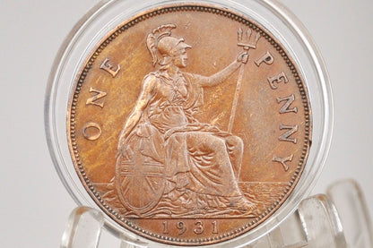 1931 Great Britain One Penny - Choose by Grade / Coin - UK Large Penny 1931 - Rare Find in this condition