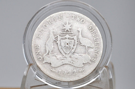 Rarer 1922 One Florin/Two Shillings Australia - G/VG Condition - King George V - Australian One Florin 1922